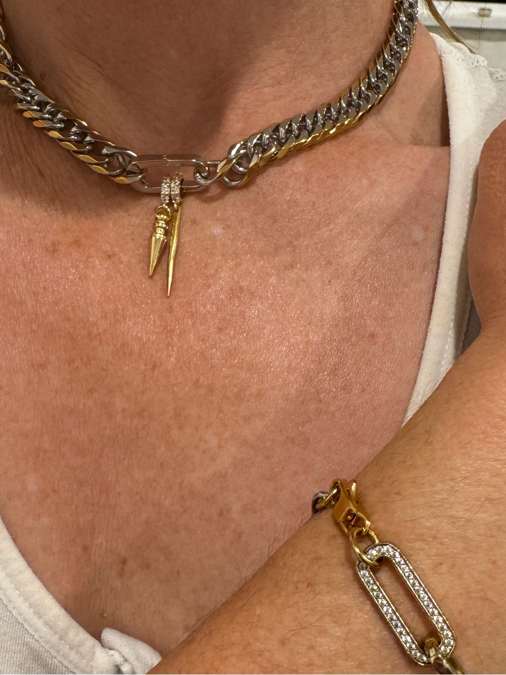 Artizan Joyeria Gold Brass Zircon Charm Necklaces  -and carabiner bracelet